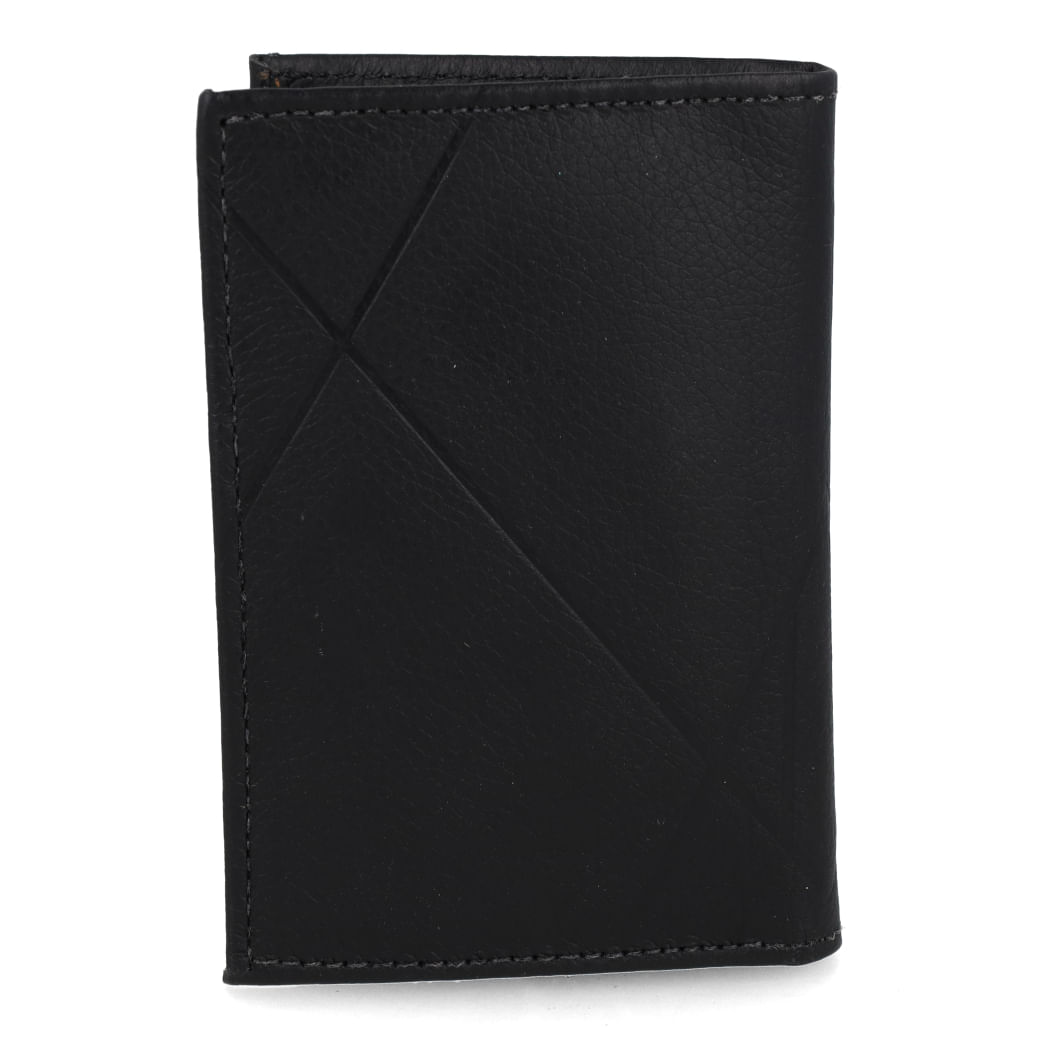 Carteira masculina preta Constantino vista traseira fechada com linhas diagonais em relevo